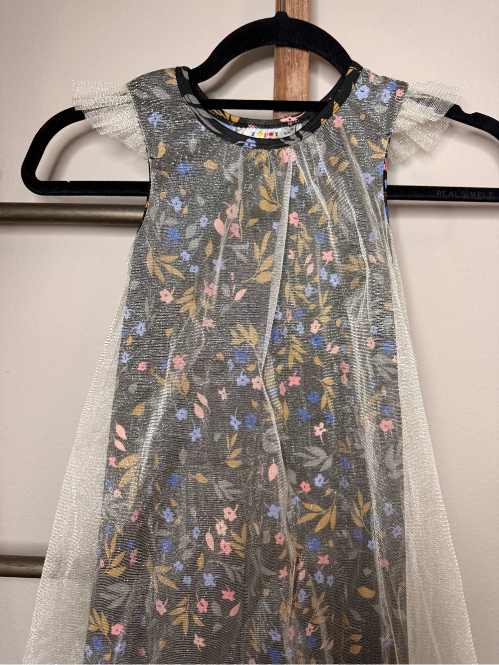 Dot Dot Smile Black Floral Tulle Overlay Dress with Pink and Blue Accents - Picture 3 of 6